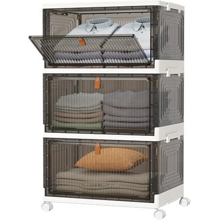Closet Organizers and Storage 70Qt 3 Pack Stackable Storage Bins with 1 Lid Closet Organizer Boxes for Clothes Foldable Storage Box for Clothes/Toys/Office Supplies/Snacks