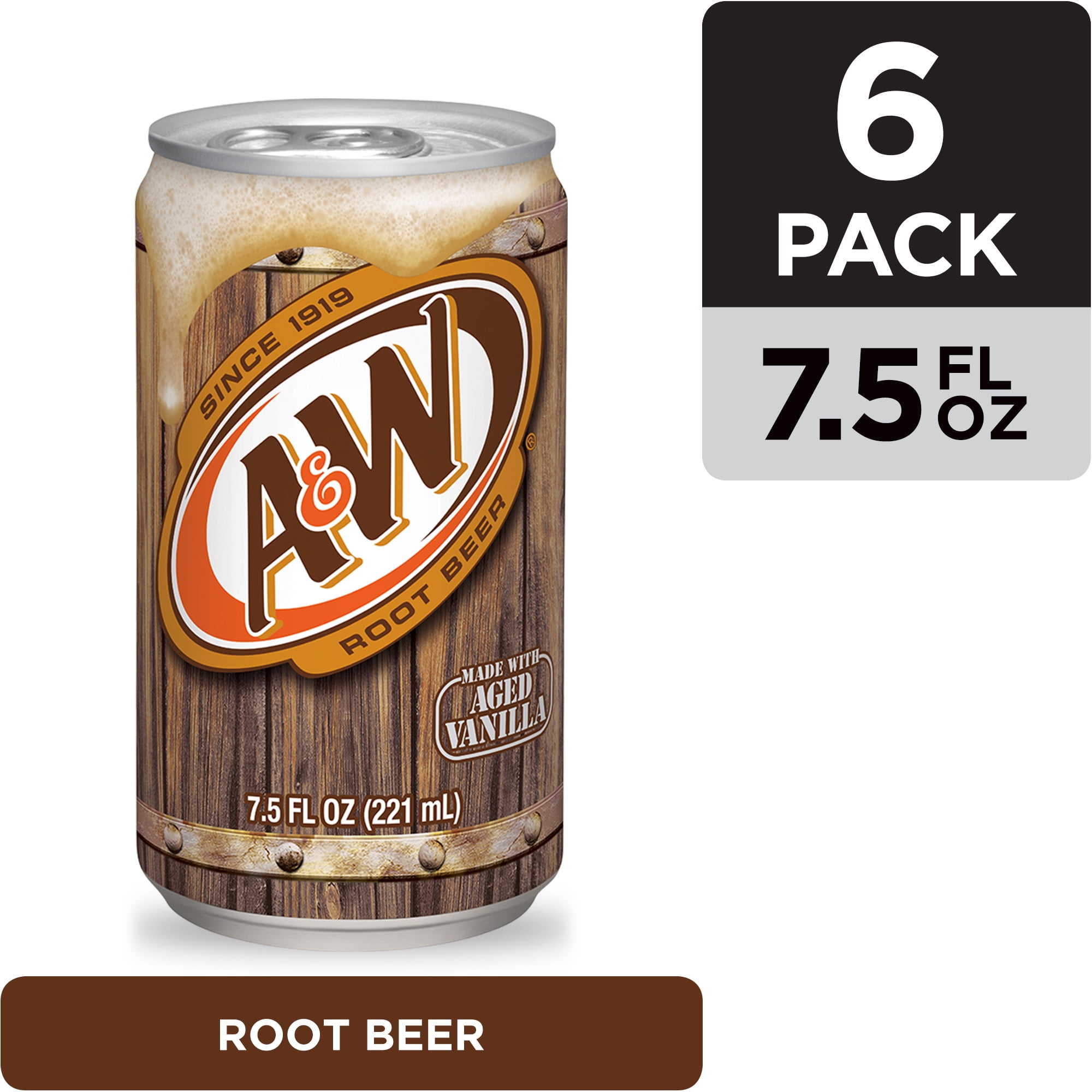 A&W Root Beer, 7.5 fl oz cans, 6 pack