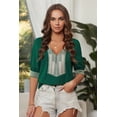 thumbnail image 4 of Women's Green Deep V-neck Half Sleeve Embroidery Patch Blouse, 4 of 10