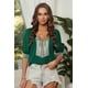 thumbnail image 2 of ABPHQTO Blusa de mujer verde con cuello en V profundo y media manga con parche bordado, 2 of 5