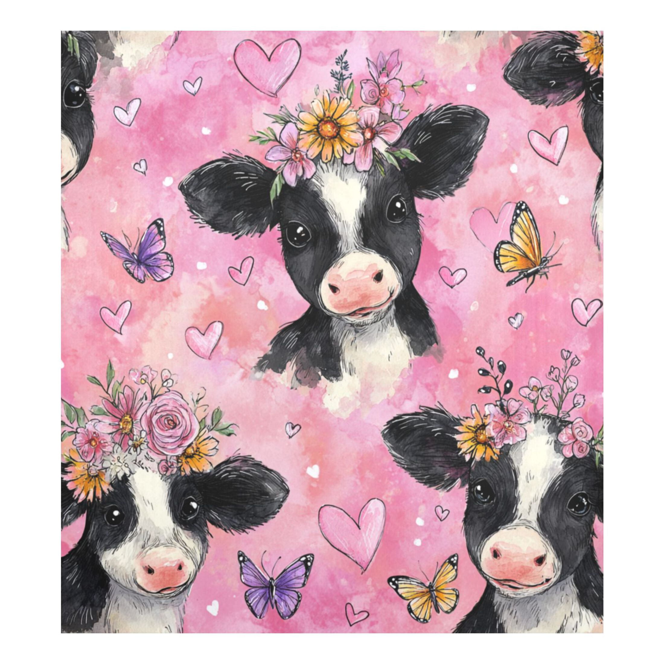 Dishwasher Magnetic Refrigerator Magnet Cover Sticker Home Decorative 23"x26" Cute Baby Cows with Flowers