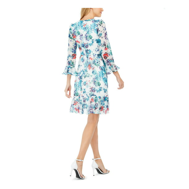 CALVIN $134 Womens New Blue Floral Long Sleeve Trapeze Dress - Walmart.com