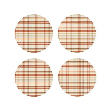 

Fuzoiu Minimalist plaid Print Leather Coasters Set Drink Coasters Set of 4 for Tabletop Protection Durable PVC Coasters Home Décor and Housewarming Gift-Round Shape