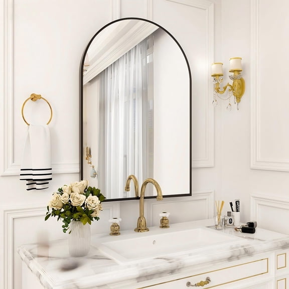 SHATTERVIEW 24"x36" Arched Bathroom Mirror Vanity Wall Mounted Mirror, Black