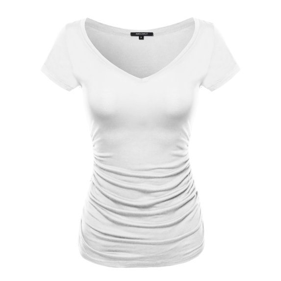 FashionOutfit Women's Cap Sleeve Scoop Neck Shirred Tee