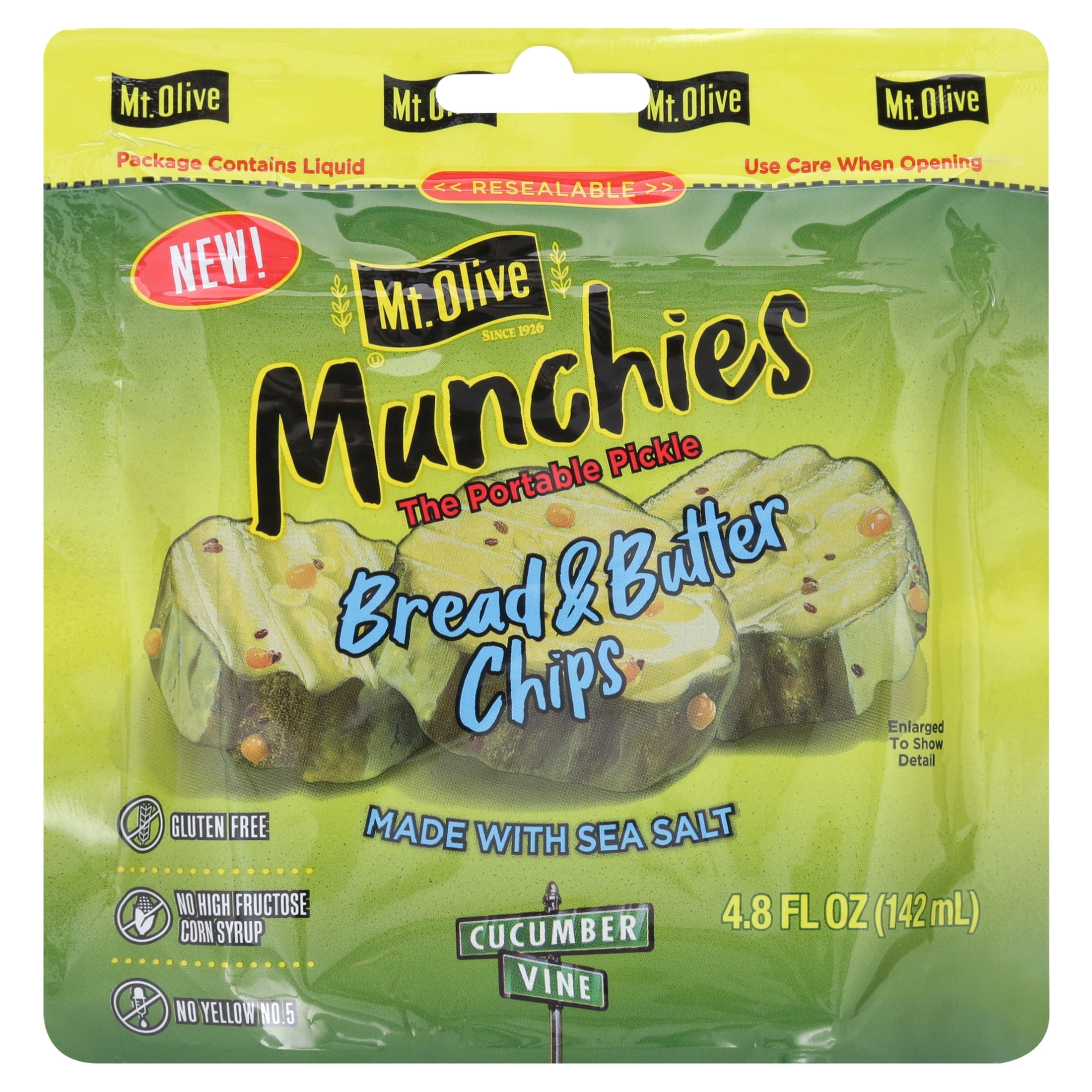 Mt Olive Munchies Bread Butter Pickle Chips 4 8 Fl Oz Pouch Walmart Com
