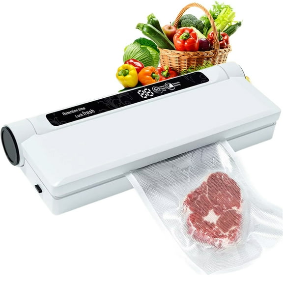 Automatic Vacuum Sealer Machine with 20 Sealer Bags Included - 60KPa Strong Suction, 22s Quick Sealing for Dry & Wet Foods, Keeps Food Fresh 7x Longer, Compact Design for Kitchen Food Preservation