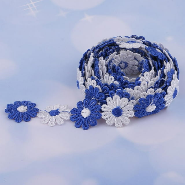 simhoa 3Yds Daisy Flowers Lace Crochet Ribbons Sewing Dressmaking Edging 25mm Blue