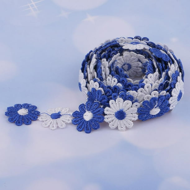 Cinta de Encaje de Margaritas de Colores, Apliques de Flores, Ribete de Confección de Costura, 3 Yardas, 25mm/0,98 Pulgadas, Adornos de Costura , Azul perfecl Cinta con ribetes de encaje de flor de margarita