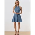 thumbnail image 4 of Vestido camisero de mezclilla para mujer Allegra K con botones y cuello halter Azul Claro L, 4 of 5