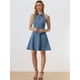 thumbnail image 4 of Vestidos de mezclilla para mujer Vestido camisero con botones y cuello halter Azul Claro XS, 4 of 5