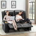 thumbnail image 3 of YODOLLA Manual Reclining Loveseat with Cup Holders&Side Pockets, PU Leather Double Recliner Loveseat  Home Theater Seating-Black, 3 of 9
