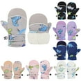 thumbnail image 3 of Krdevn Toddler & Kids Winter Mittens, Waterproof Snow Gloves for Baby Boys & Girls, Dinosaur Print Color-Block Design,2-4 Years, 3 of 3