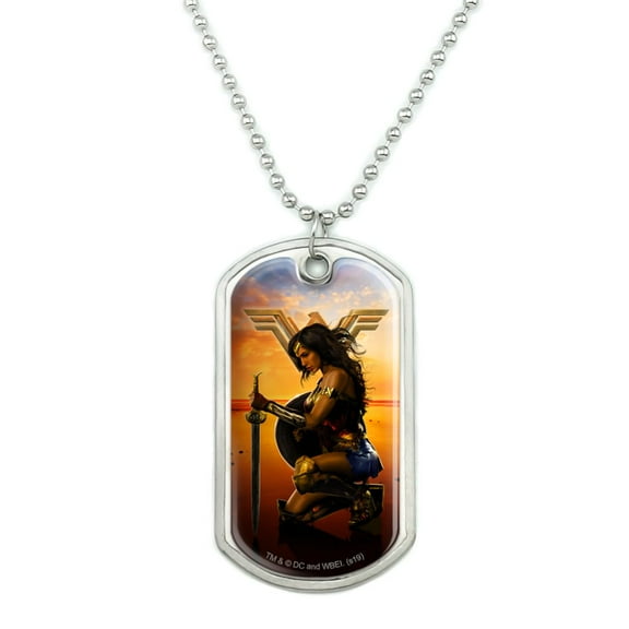 Wonder Woman Movie Poster Military Dog Tag Pendant Necklace with Chain