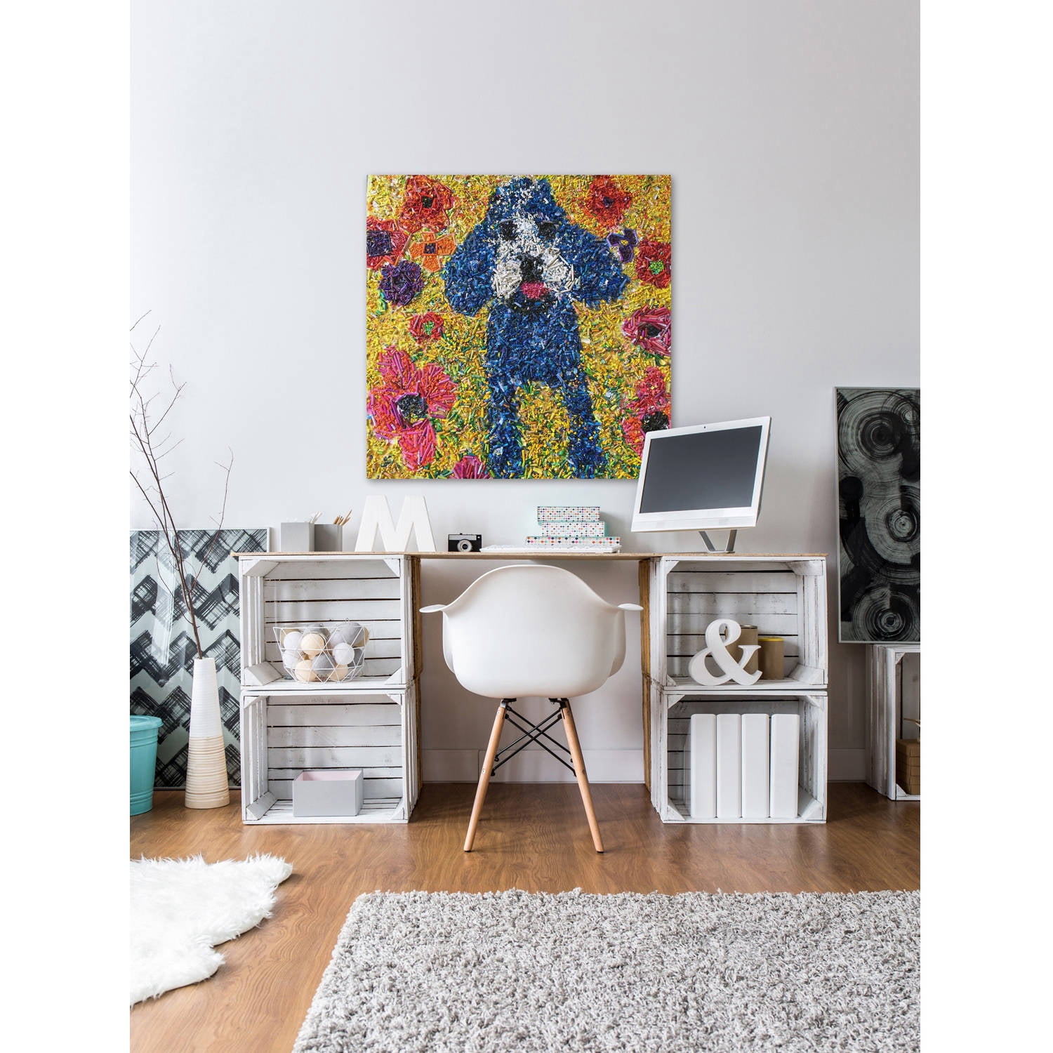 Marmont Hill "Crayon Collage Pup" by Michelle Rivera Painting Print on Wrapped Canvas