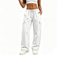 thumbnail image 5 of Levmjia Women Plus Size Cargo Pants Loose Straight Leg Casual Solid Color Comfortable Elastic Waist With Pockets For Home Daily Outdoor Workwear, 5 of 6