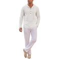 thumbnail image 2 of INSPIRE CHIC Men's Linen Hoodie Long Sleeve Button Striped Henley Shirts with Hood S White, 2 of 6
