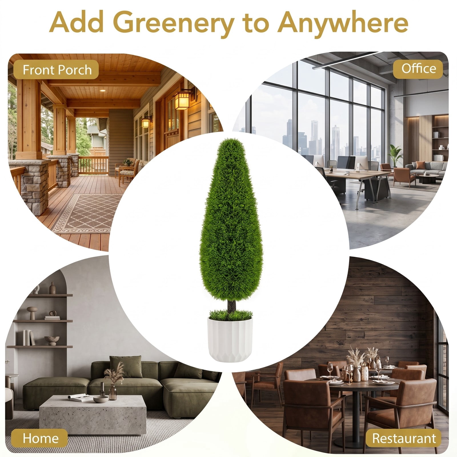 ALPULON 2 Pack 3 Feet Artificial Cedar Topiary Teardrop Shaped Bush Faux Plant with Cement-Filled Nursery Pot for Indoor Outdoor Home Office Doorway Decor, Green