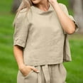 thumbnail image 4 of Pimfylm 2 Piece Sets for Women Summer Cap Sleeve Crop Top Wide Leg Pants Matching Lounge Set Vacation Beach Travel Outfits Khaki, L, 4 of 7
