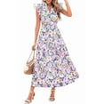 thumbnail image 3 of Women'S 2025 Summer Floral Midi Dress Cap Sleeve V Neck Ruffle Long Flowy Boho Casual Beach Vacation Dresses Picture5 L, 3 of 8