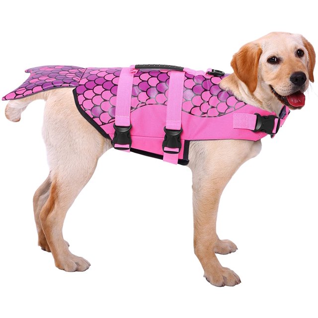 Dog Life Jacket Ripstop Pet Floatation Vest Saver Swimsuit Preserver for Water Safety at The Pool, Beach, Boating (M, Mermaid Pink)
