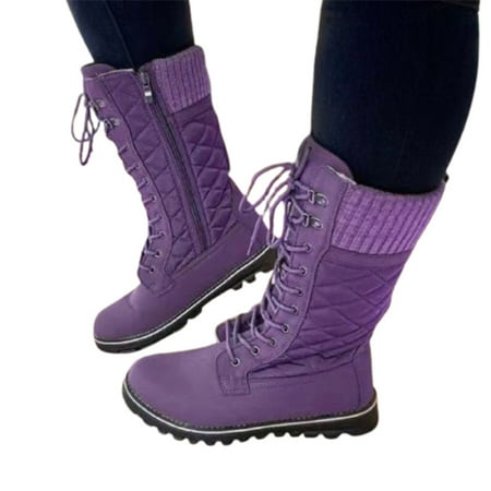 

Women s Suede Boots Girls High-top Boots Lace Up Non-slip Long Boots Vintage Style Purple 41
