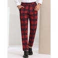 thumbnail image 2 of Pantalones de tela escocesa para hombre, ajuste regular, parte delantera plana, trabajo, baile de graduación, pantalones a cuadros rojo S, 2 of 6