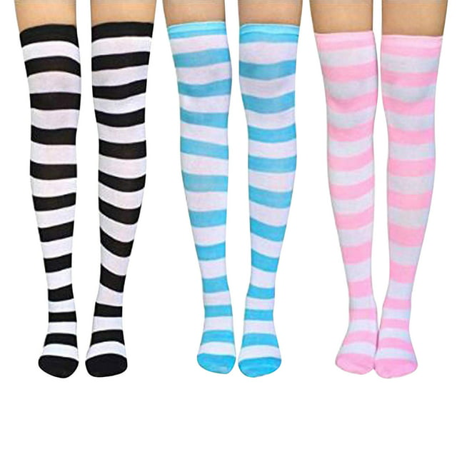 YUEHAO accessories 3PCS Women Knee High Socks Striped Women's Long ...