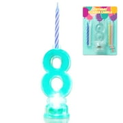 Novelty Place Multicolor Flashing Number Candle Set, Color Changing LED Birthday Cake Topper with 4 Wax Candles (Number 8)