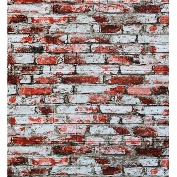 Dundee Deco 3D Wall Panels - Peel and Stick Wall Sticker, Retro Faux Brick White Red Brown Self Adhesive Foam Wall Paneling for Interior Wall Decor, Pack of 10, Covers 57.5 sq. ft.