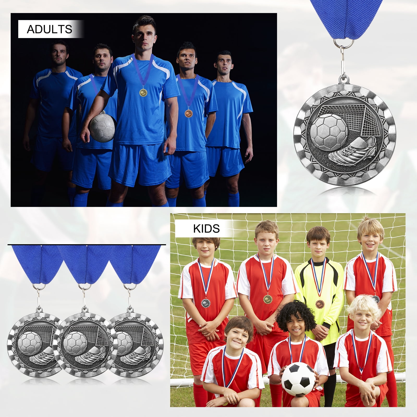 Uxcell Football Events Sneakers Embossing Award Medals with Ribbons, Winner Medals Prizes for Competitions Sports Party Silver