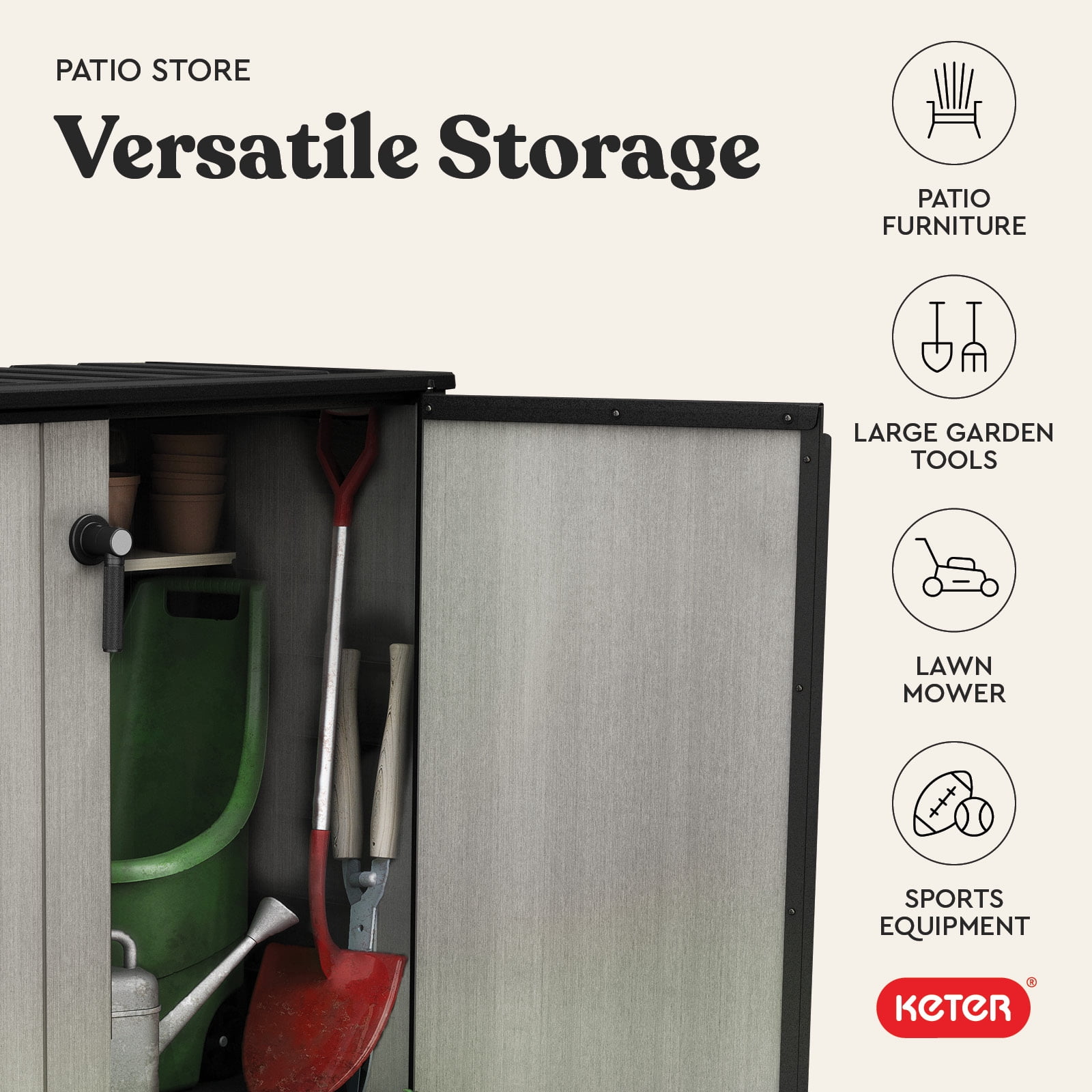 Keter Patio Store 4.6 x 2.5 Foot Resin Outdoor Storage Shed with Paintable and Drillable Walls for Customization-Perfect for Yard Tools and Pool Toys, Grey
