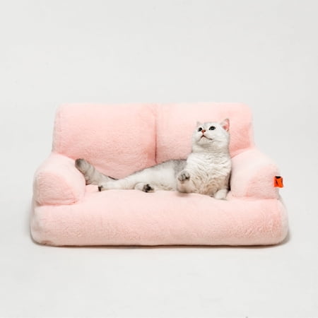 Mewoofun Pet Couch Bed, Washable Cat Beds for Medium Small Dogs & Cats, Durable Dog Beds with Non-Slip Bottom, Fluffy Cat Couch,Pink