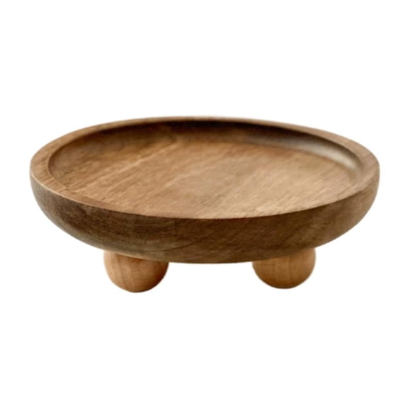 Natural Wood Round Tray 5 Inch Decorative Display Tray With Feet For Jewelry Keys Candle Holder Home Decor