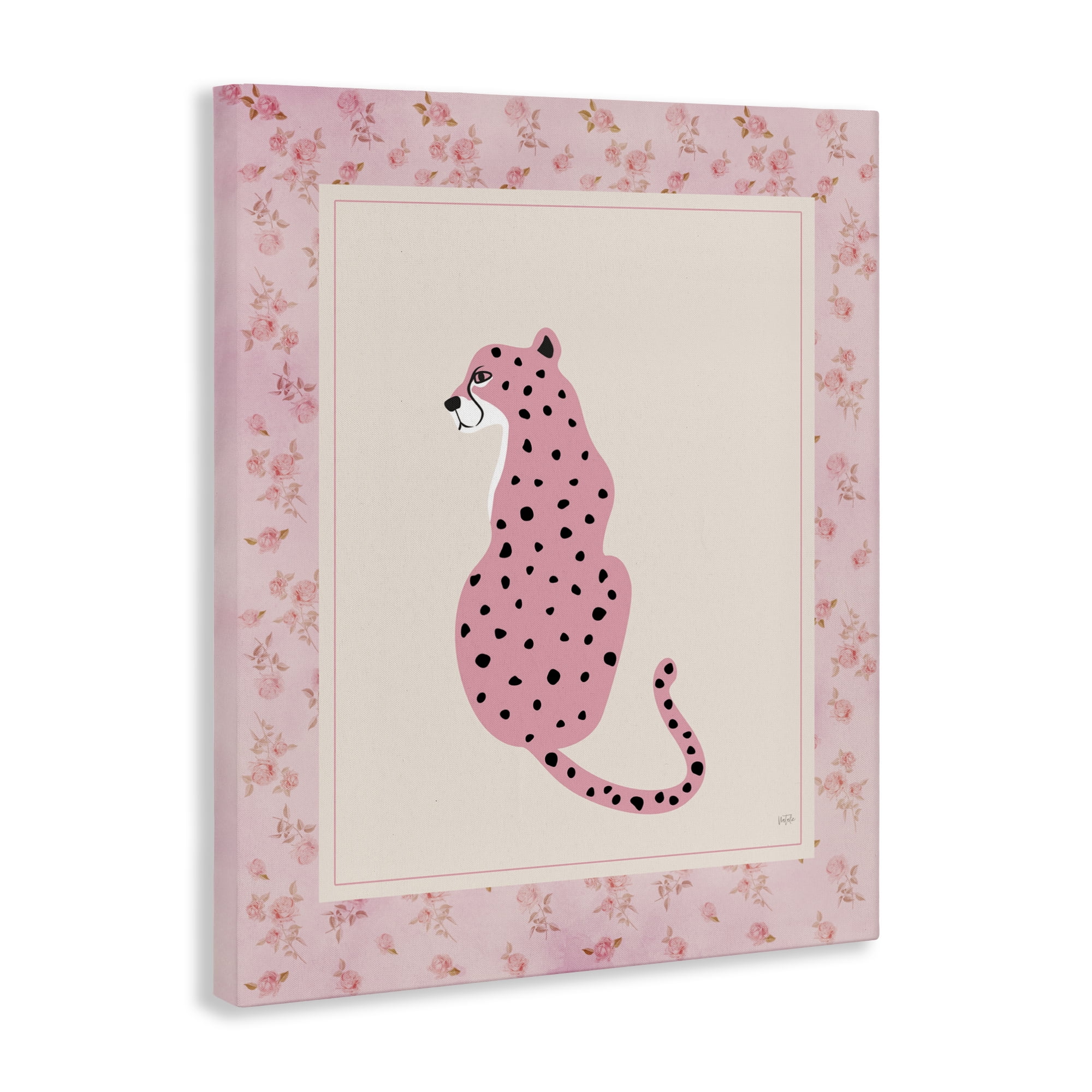 Stupell Industries Pink Sitting Cheetah with Border Canvas Wall Art, design by Natalie Carpentieri