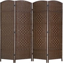 4 Panels Weave Fiber Arch Room Dividers 6ft Freestanding Hinged Partition Wood Screen with Hand-Woven Design Folding Portable Privacy Dividers Room Indoor for Home Office, Brown