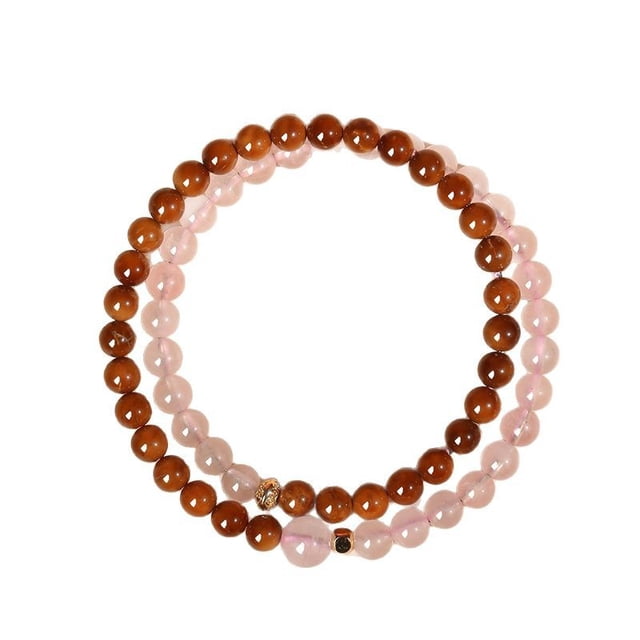 Pulsera de cuarzo rosa para mujer con perlas de la suerte marrones