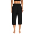 thumbnail image 4 of WQQZJJ Ladies Solid Color Capri Pants, Elastic Waist Pocket Wide Leg Pants Casual Stretch Fashion Pants Summer Women's Clothing, 4 of 7