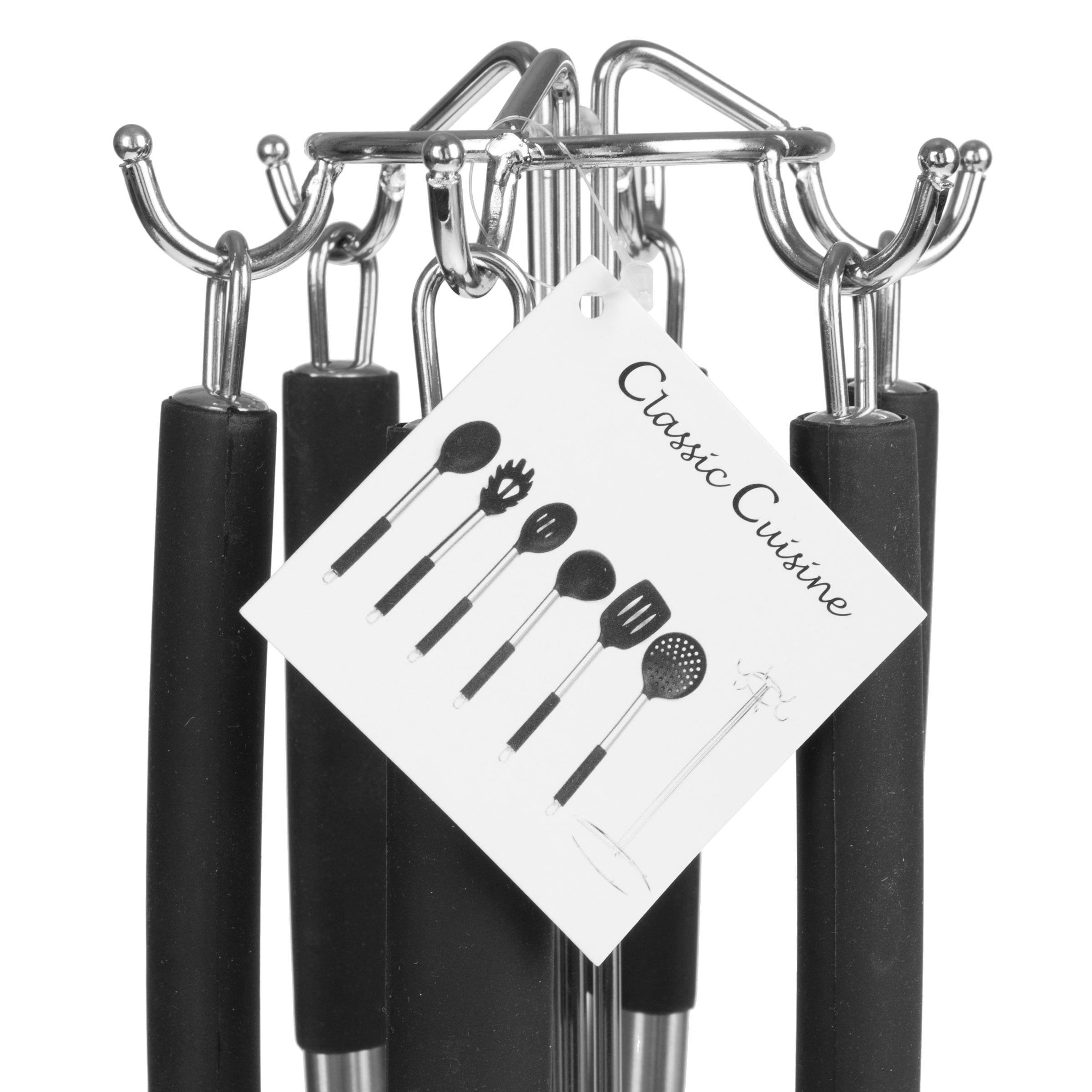 Kitchen Utensil Set, 7 Piece Cooking Tools, Stainless Steel and Silicone with Kitchen Organizer Caddy- Heat Resistant, Nonstick by Classic Cuisine