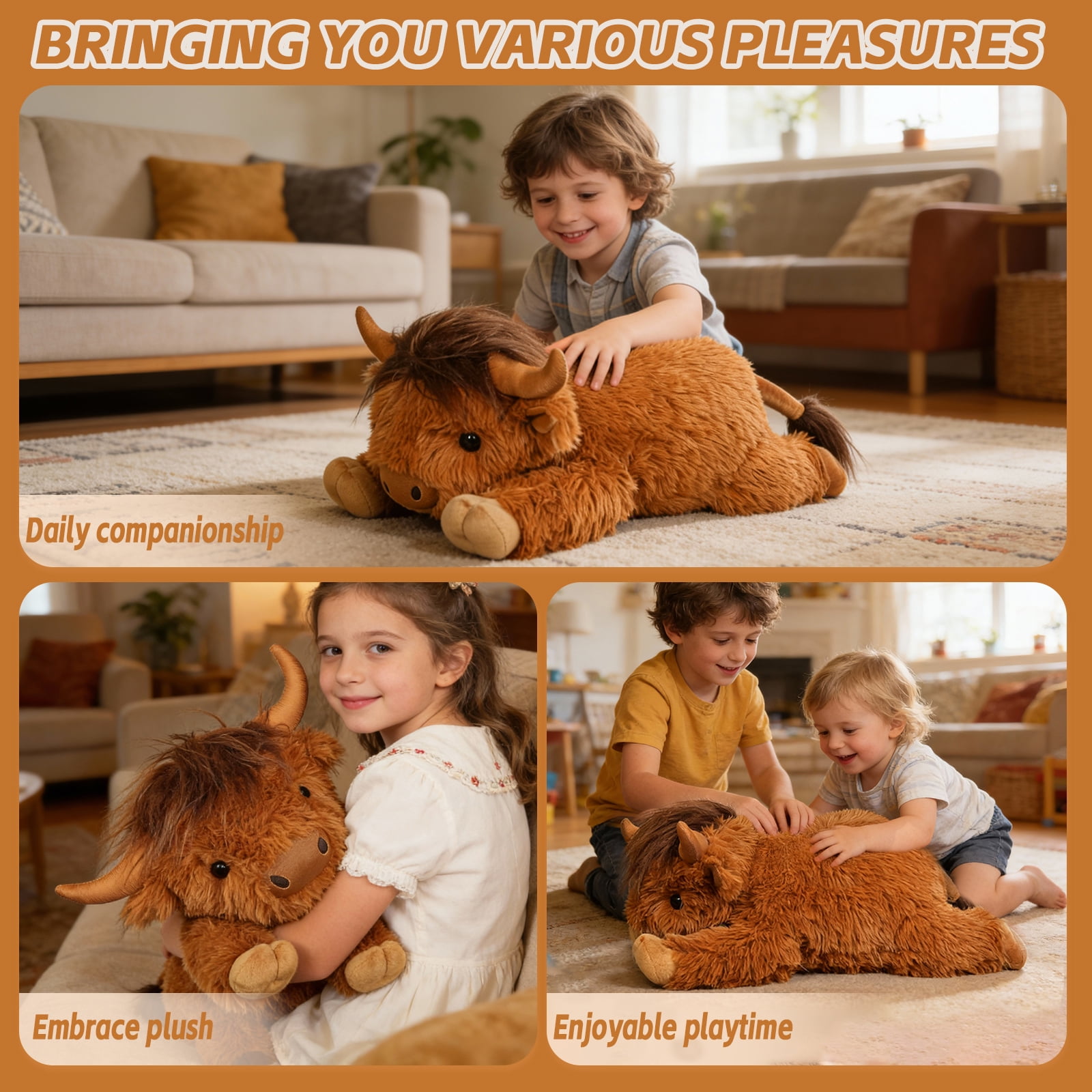 22" Highland Cow Weighted Stuffed Animals,  Brown 4lbs Weighted Highland Cow Plush Gift,  Soft Adorable for Kids and Adults