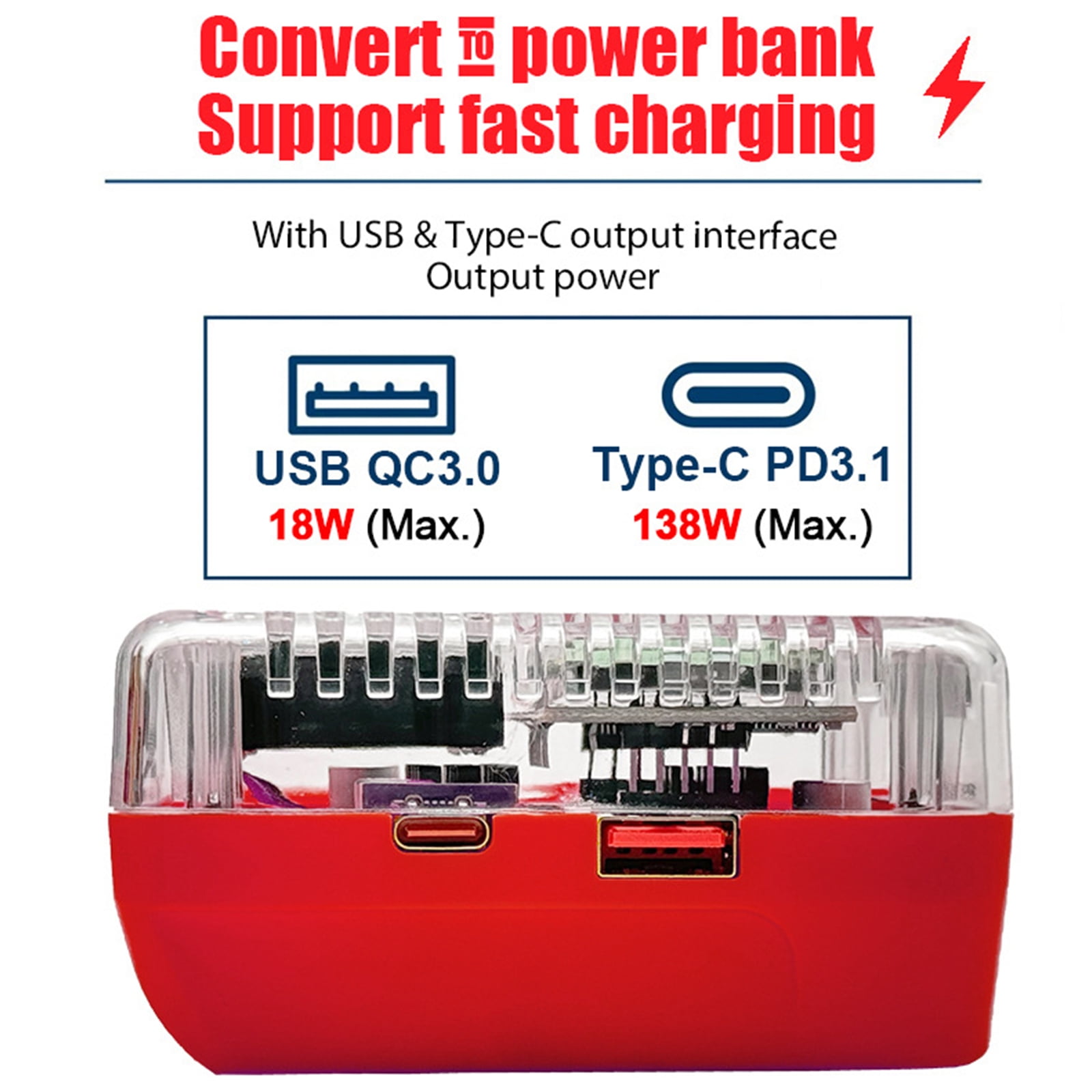 Highly Power 140W Type C USB Charging Adapter Converters For Power Tool Lithiums Batteries With Digital Display