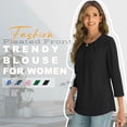 thumbnail image 4 of VDJ Womens Fall Shirts Business Work 3 4 Sleeve Fashion Blouses Solid Color Dressy Casual Crew Neck Black Business Tops Tunic Size XL, 4 of 10
