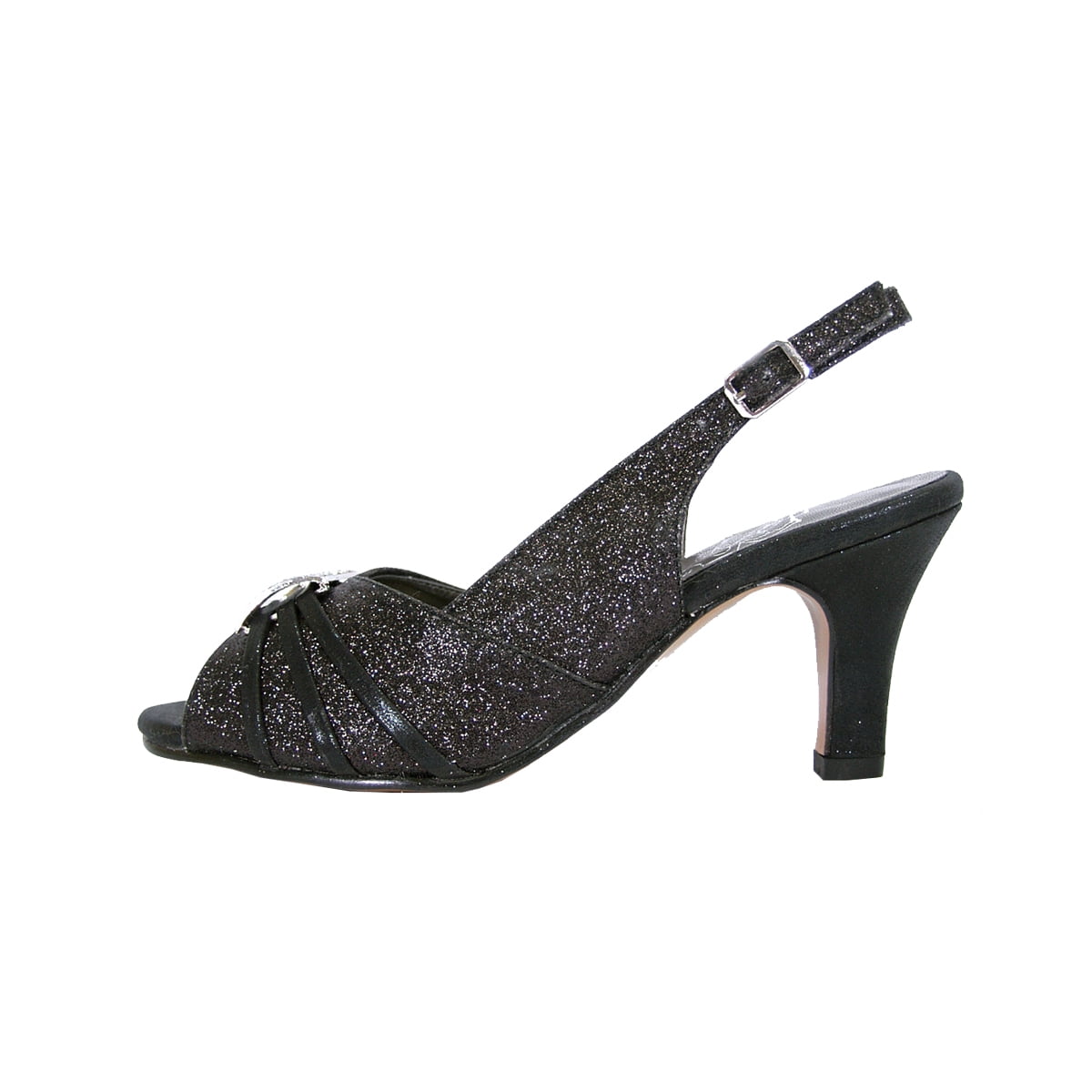 FLORAL Nadine Women's Wide Width Peep Toe Dress Slingback with Jewels BLACK 8