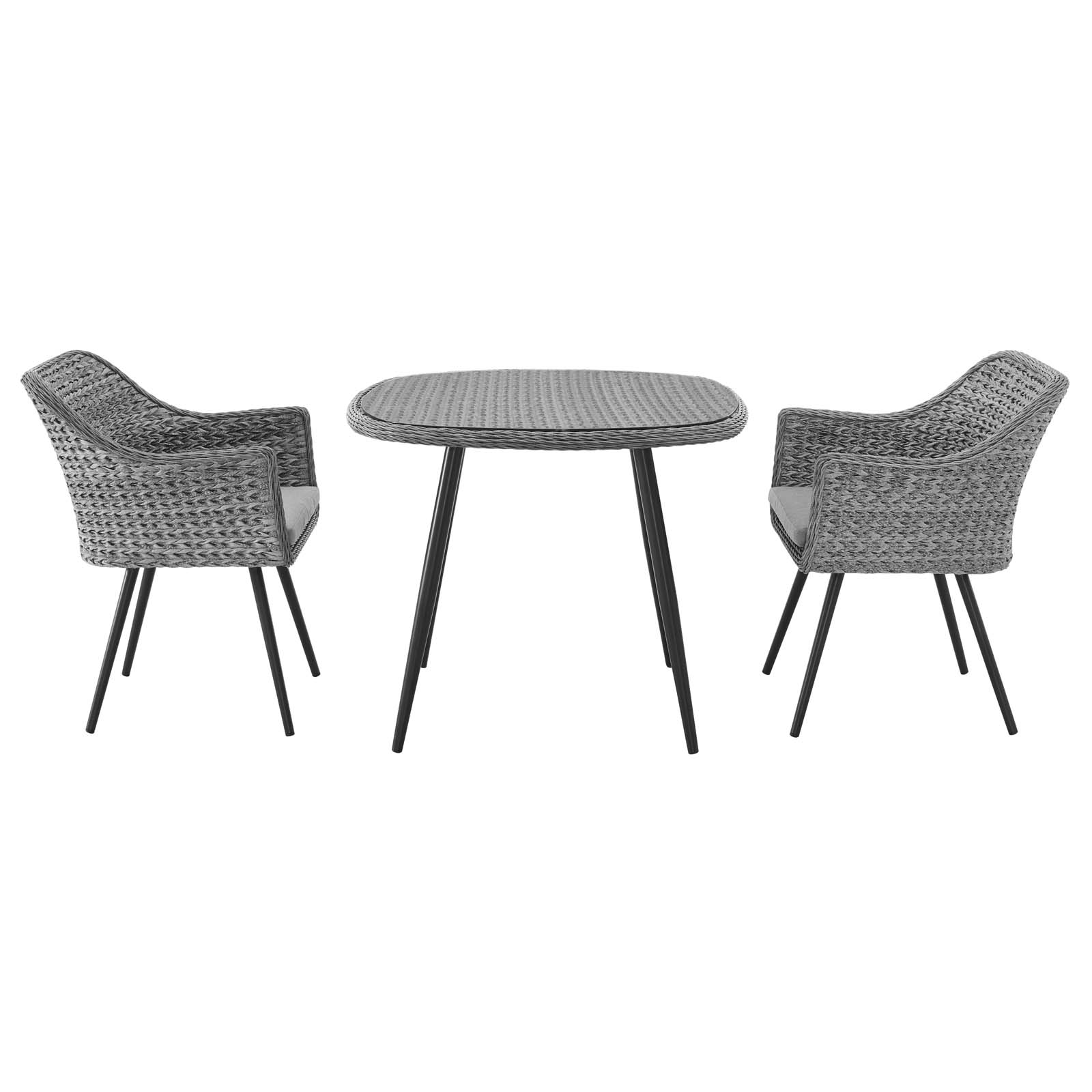 Contemporary Modern Urban Designer Outdoor Patio Balcony Garden Furniture Side Dining Chair and Table Set, Fabric Rattan Wicker Aluminum, Grey Gray - image 4 of 8
