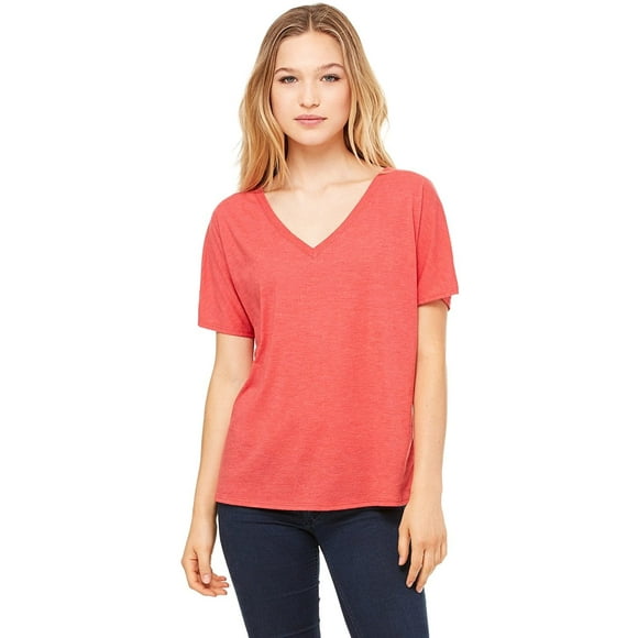 Bella  Canvas Ladies Slouchy V-Neck T-Shirt - Red Triblend - M - Style  8815 - Original Label