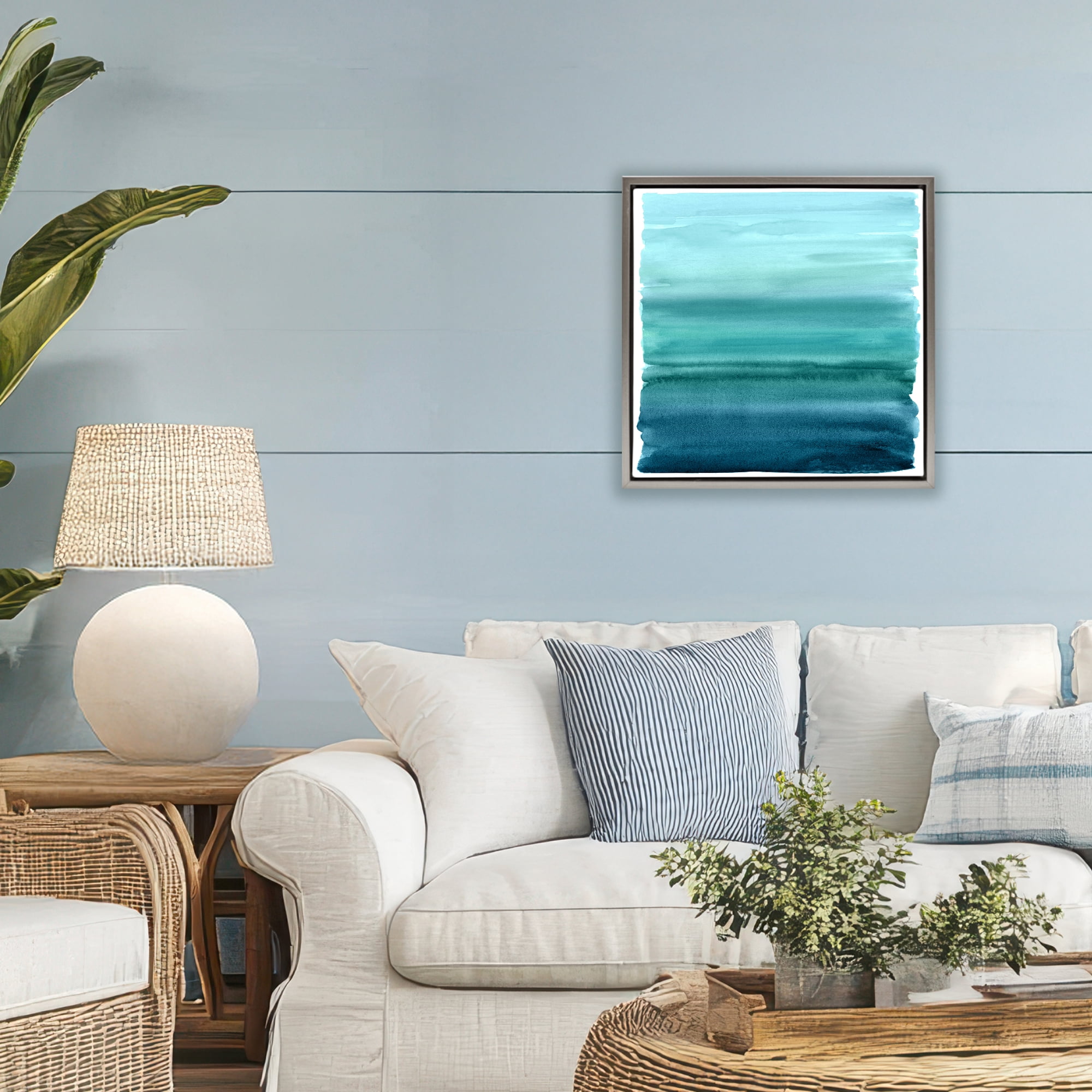 Stupell Industries Aqua Ombre Gradient Gray Framed Floater Canvas Wall Art, design by Allie Corbin