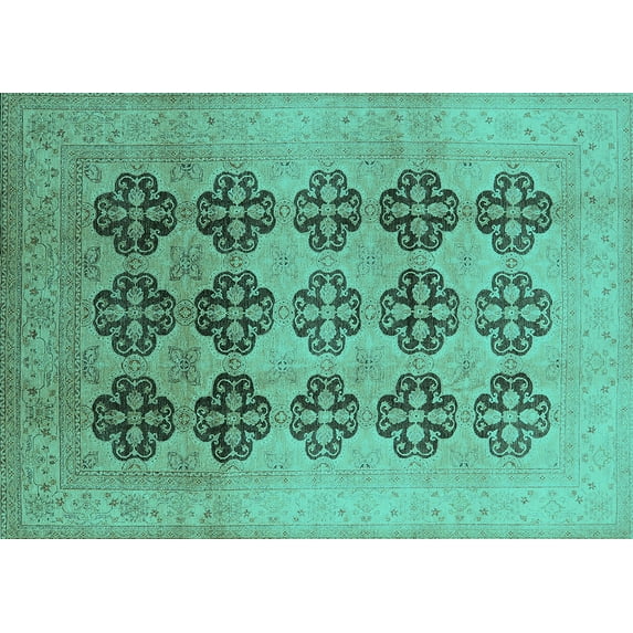 Ahgly Company Machine Washable Indoor Rectangle Oriental Turquoise Blue Traditional Area Rugs, 2' x 5'
