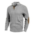 thumbnail image 2 of Domuza Mens Sweater Casual Long Sleeve Mock Neck Button Up Knitted Sweaters Fall Winter Fashion Regular Fit Twist Patterned Pullover Gray 2XL, 2 of 4