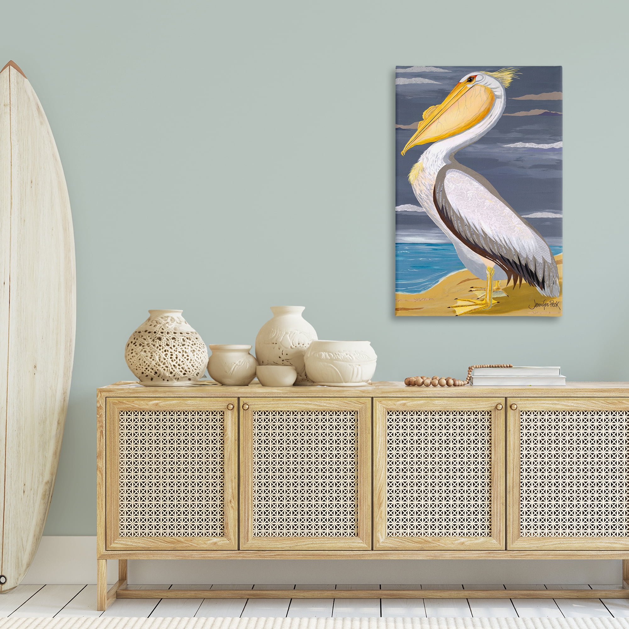 Stupell Industries White Pelican on Shore Animals & Insects Painting Gallery Wrapped Canvas Art Print Wall Art, 30 x 45