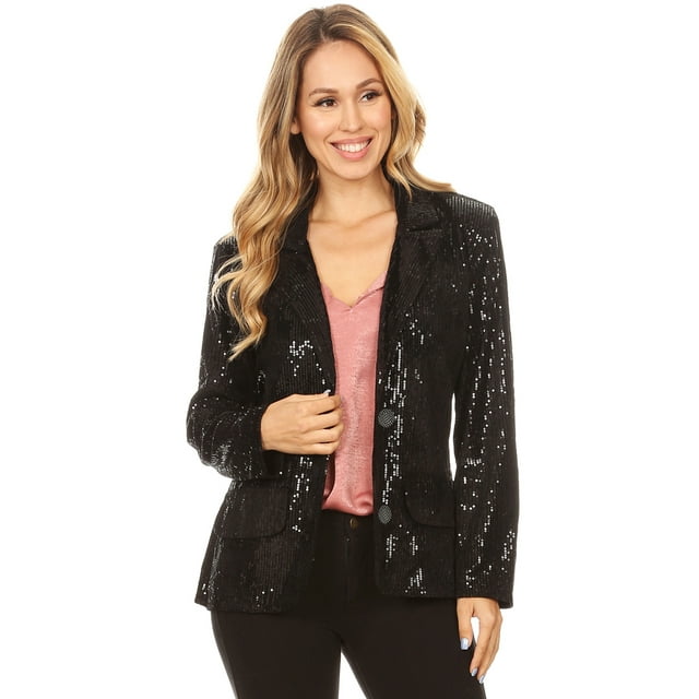 Blazer à Manches Longues Ouvert à Paillettes Scintillantes pour Femmes